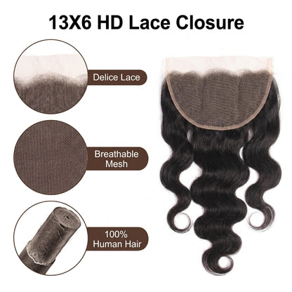 13x6/13X4 Body Wave 12A Virgin Human Hair Real HD Lace Frontal