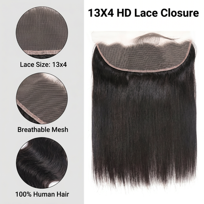 12A 100% Raw Hair Straight Free Part Virgin Hair 13x6 /13x4 Real HD Lace Frontal