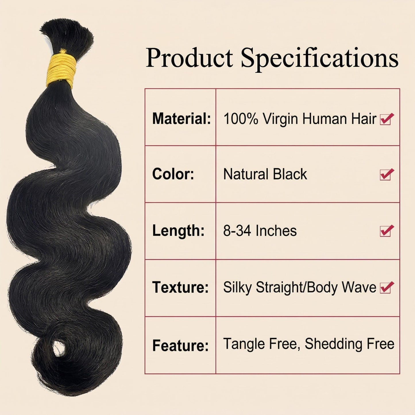Virgin Body Wave Bulk Human Braiding Hair Natural Color