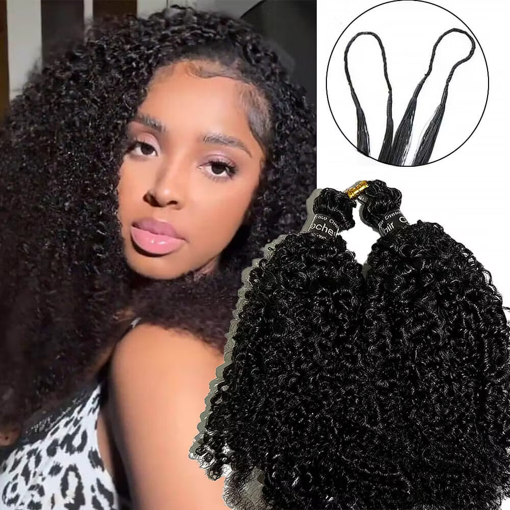 Crochet Hair Kinky Curly Feather Human Hair Extension