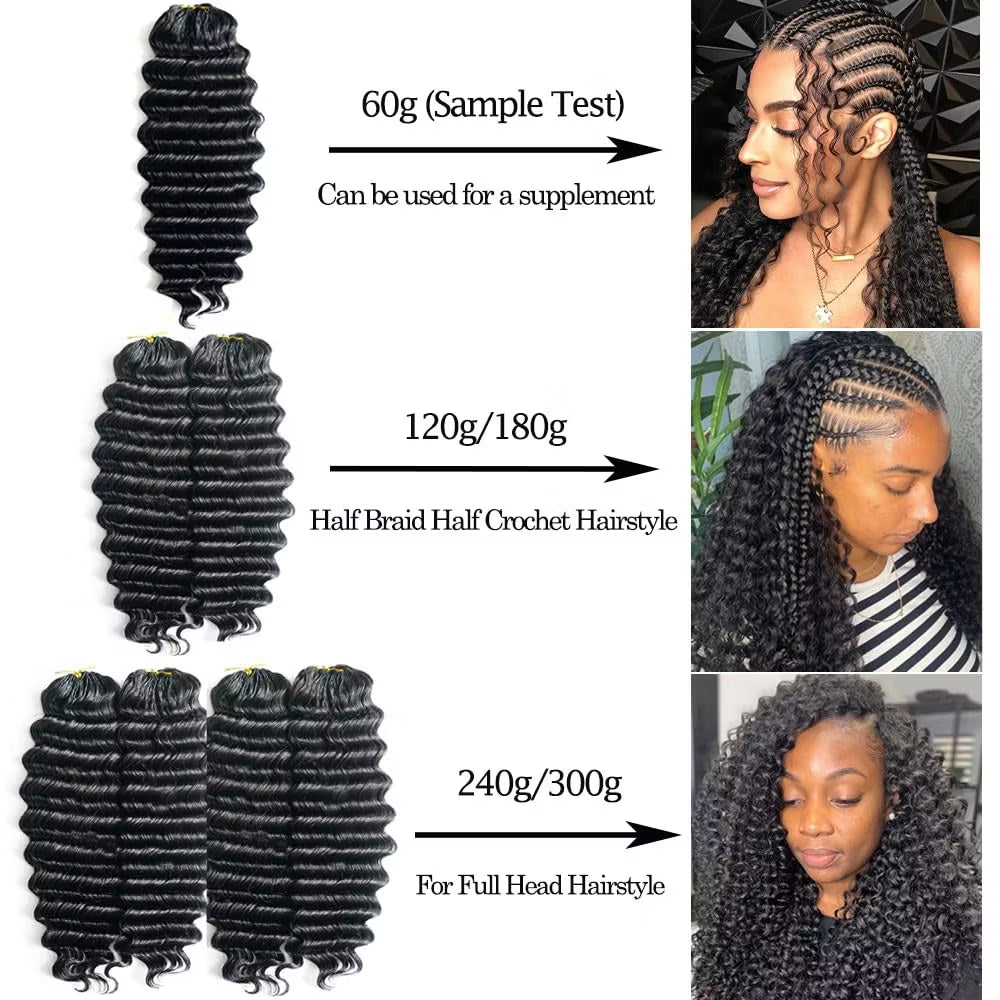 Deep Wave Crochet Human Hair for Boho Braids Extension