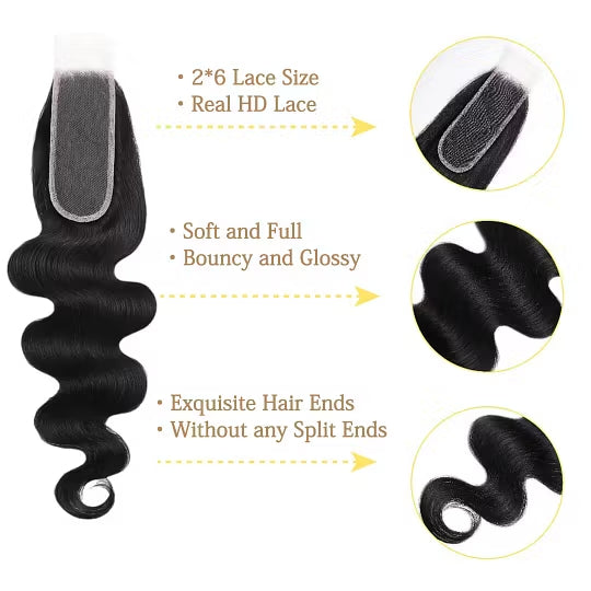 2x6 HD Body Wave Virgin Hair Free Deep Part Lace Closure