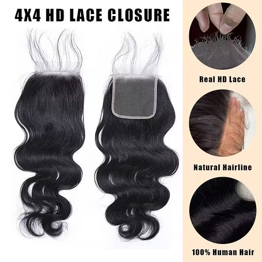 4x4 5x5 6x6 HD Body Wave Virgin Hair Lace Closure 12-20 Inch