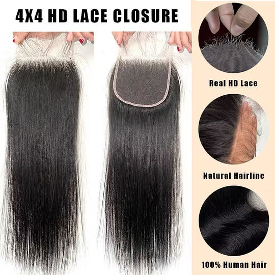 4x4 5x5 6x6 HD Straight Human Virgin Hair Invisible Lace Closure