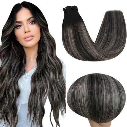 Weft Hair Brazilian Virgin Invisible Genius Weft Human Hair Bundles (#1B/Silver/1B)