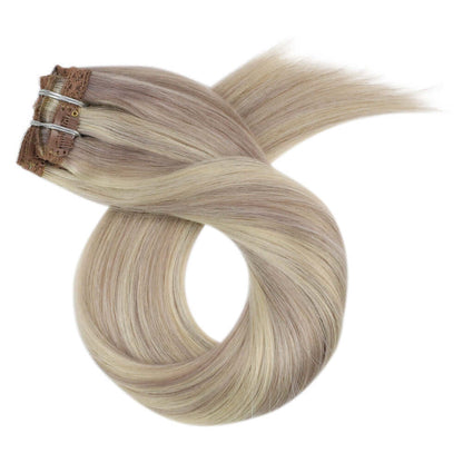 Remy Full Head Clip In Human Hair Extensions Highlight Blonde(#18/613)