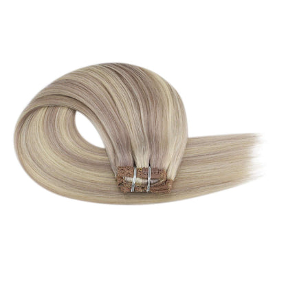 Remy Full Head Clip In Human Hair Extensions Highlight Blonde(#18/613)