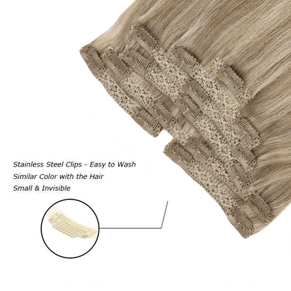 Remy Clip In Human Hair Extensions Moresoo Straight Highlight Piano Color(#P16/22)