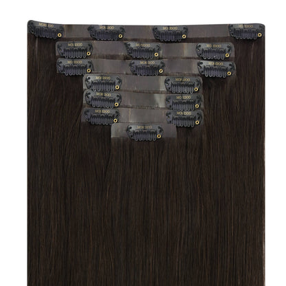 PU Seamless Clip In Hair Darkest Brown Straight Real Human Hair (#2)