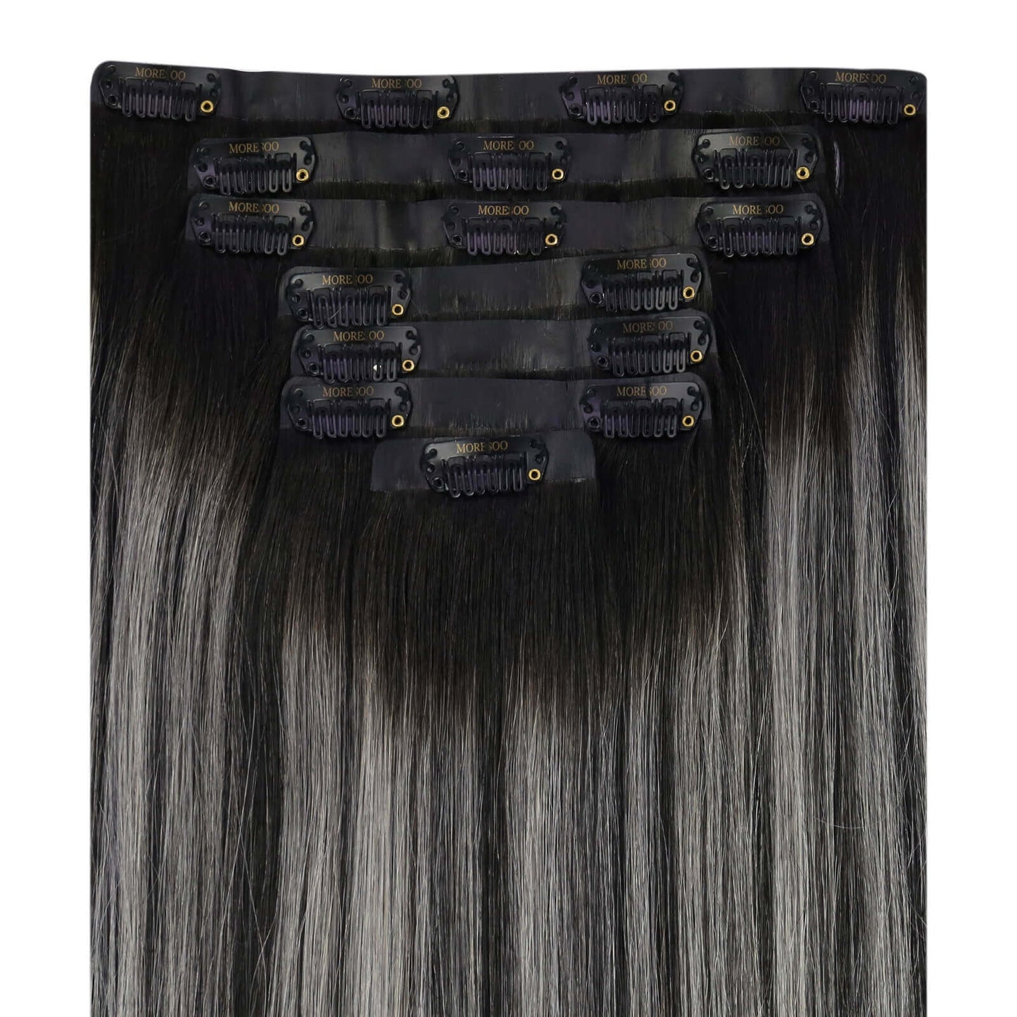 Remy Seamless PU Clip Ins Human Hair Extensions Balayage Color (#1B/Silver/1B)