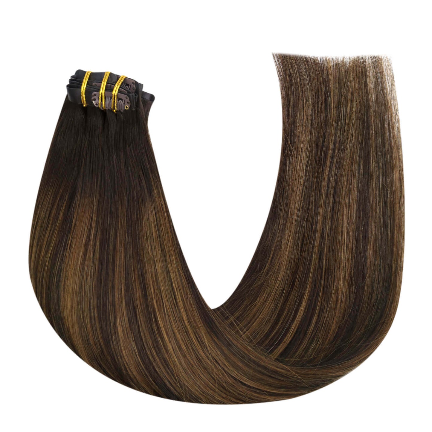 Remy PU Clip Ins Human Hair Extensions Balayage Brown(#2/6/2)