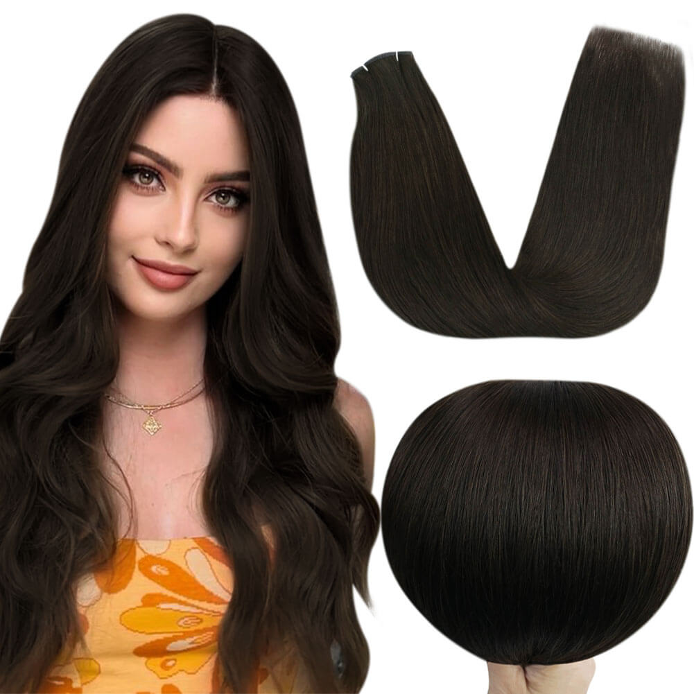 Weft Hair Virgin Invisible Genius Weft Brazilian Human Bundles Dark Brown (#2)