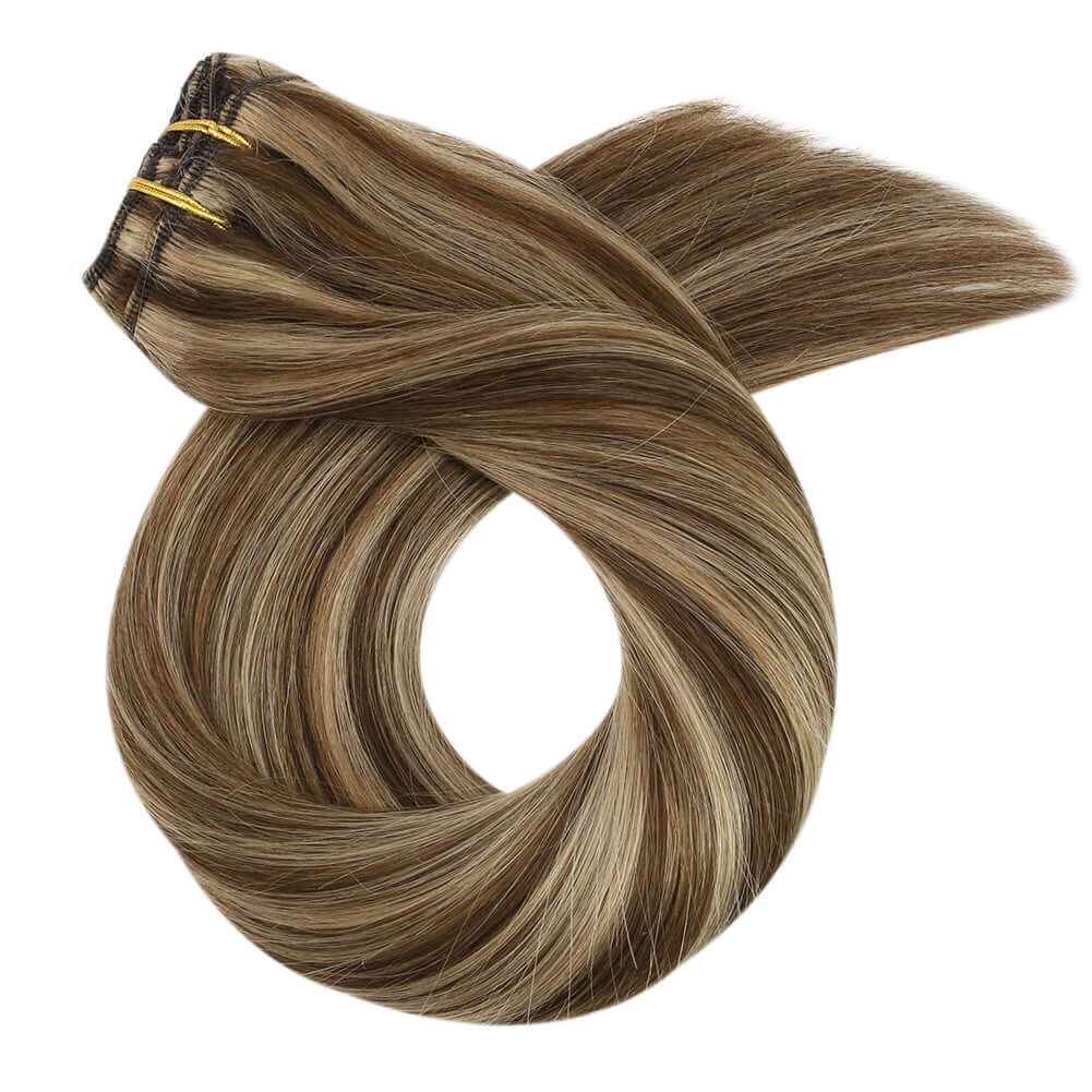 Clip in Hair Extensions Real Remy Human Straight Highlight Color (#P4/27)