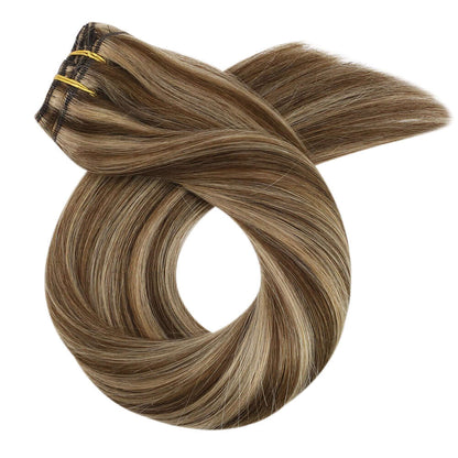 Clip in Hair Extensions Real Remy Human Straight Highlight Color (#P4/27)