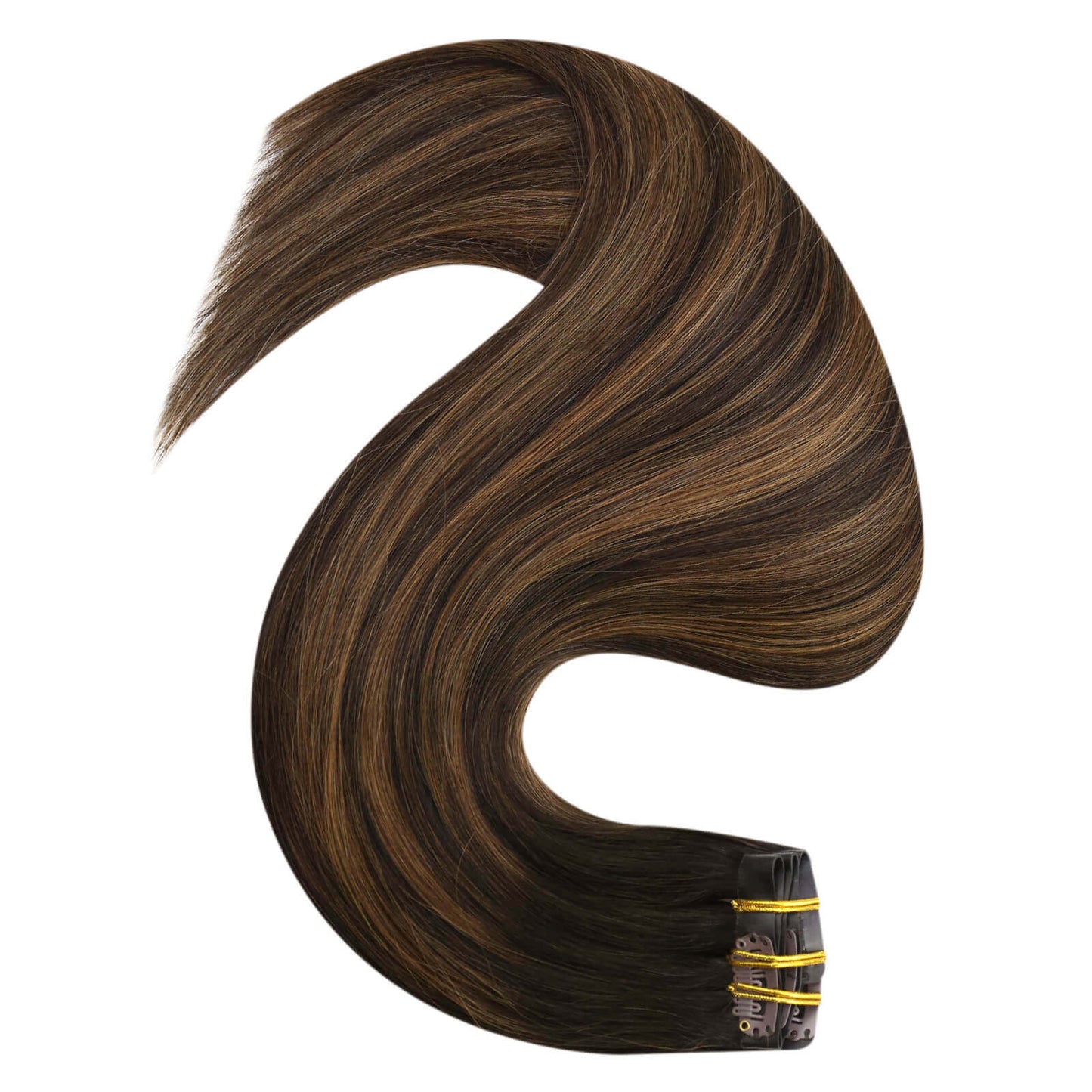 Remy PU Clip Ins Human Hair Extensions Balayage Brown(#2/6/2)