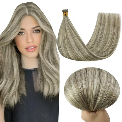 Virgin Invisible Genius Weft Hair Extensions Human Hair Bundles Gray blonde(1CC/80/60)