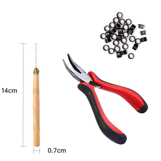 Hair Extensions Tool Kit Hair Extension Pliers*1+200pcs Micro Beads+Pulling Needle*1