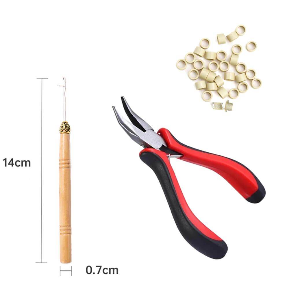 Hair Extensions Tool Kit Hair Extension Pliers*1+200pcs Micro Beads+Pulling Needle*1