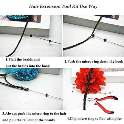Hair Extensions Tool Kit Hair Extension Pliers*1+200pcs Micro Beads+Pulling Needle*1