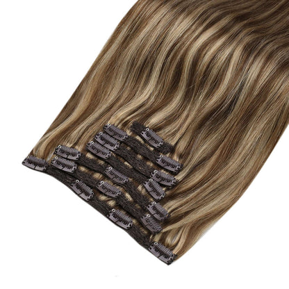 Clip in Hair Extensions Real Remy Human Straight Highlight Color (#P4/27)