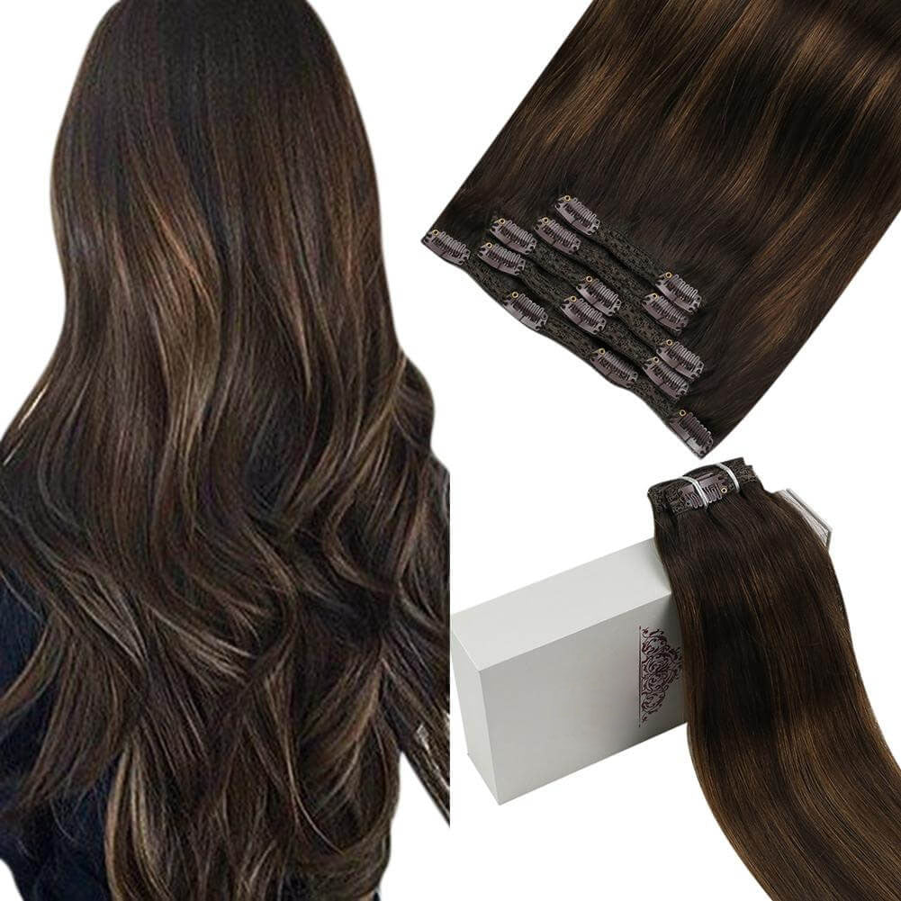 Remy Clip In Human Hair Extensions Soft Hair Balayage Color(#2/6/2)