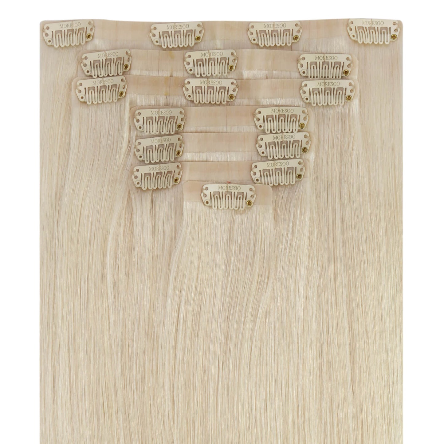 PU Clip In Hair Platinum Blonde Silky Straight Remy Human Hair Extension (#60)