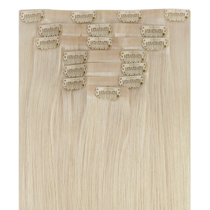 PU Clip In Hair Platinum Blonde Silky Straight Remy Human Hair Extension (#60)
