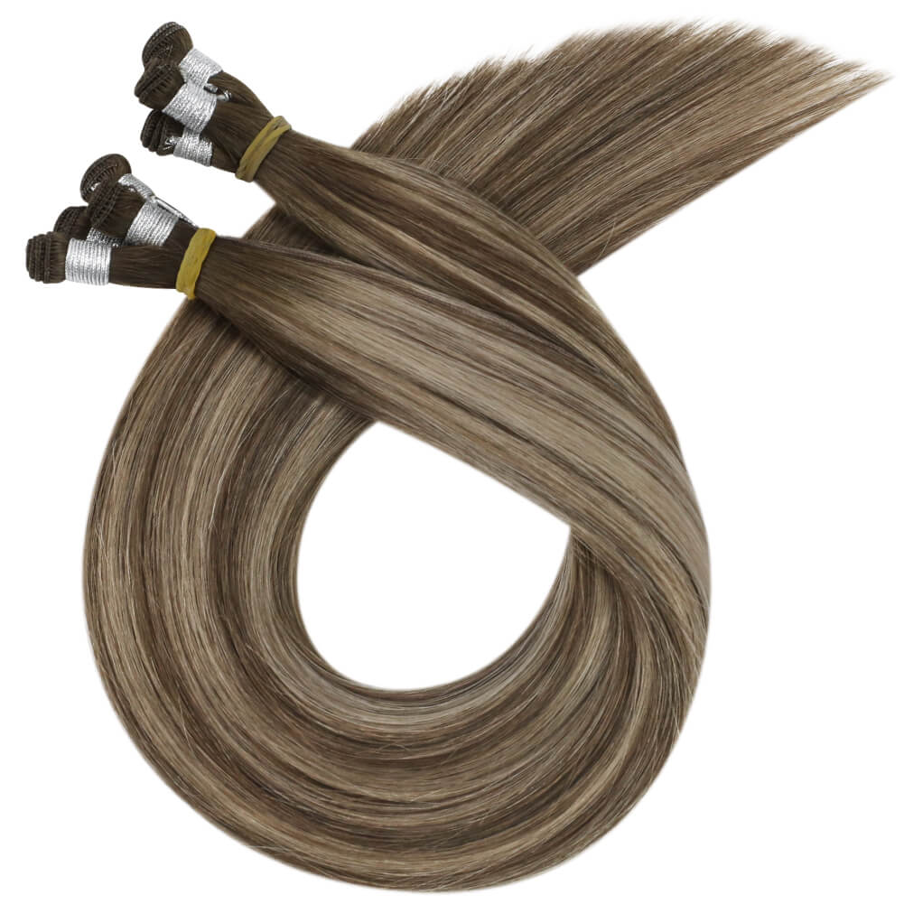 Virgin Hand Tied Real Human Sew In Weft Blonde Balayage Hair (#4/27/4)