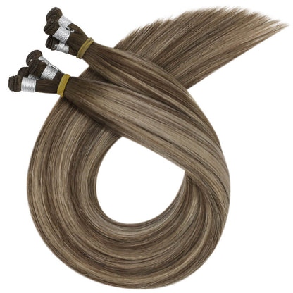 Virgin Hand Tied Real Human Sew In Weft Blonde Balayage Hair (#4/27/4)