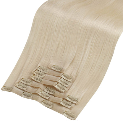 PU Clip In Hair Platinum Blonde Silky Straight Remy Human Hair Extension (#60)