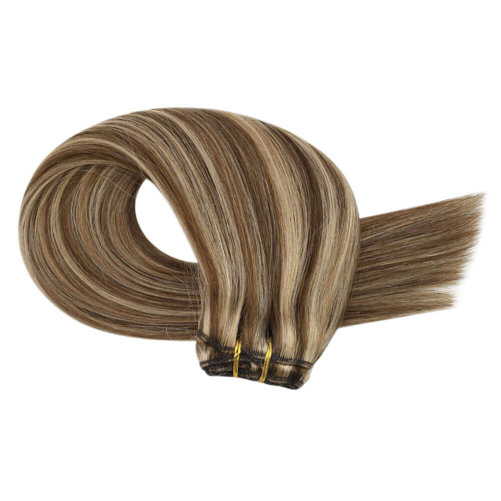 Clip in Hair Extensions Real Remy Human Straight Highlight Color (#P4/27)