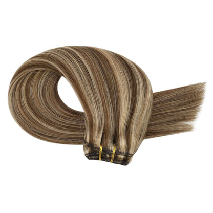 Clip in Hair Extensions Real Remy Human Straight Highlight Color (#P4/27)
