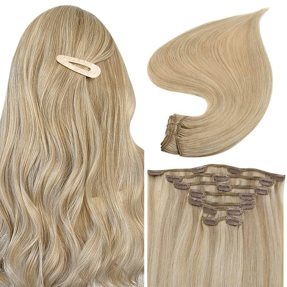 Remy Clip In Human Hair Extensions Moresoo Straight Highlight Piano Color(#P16/22)