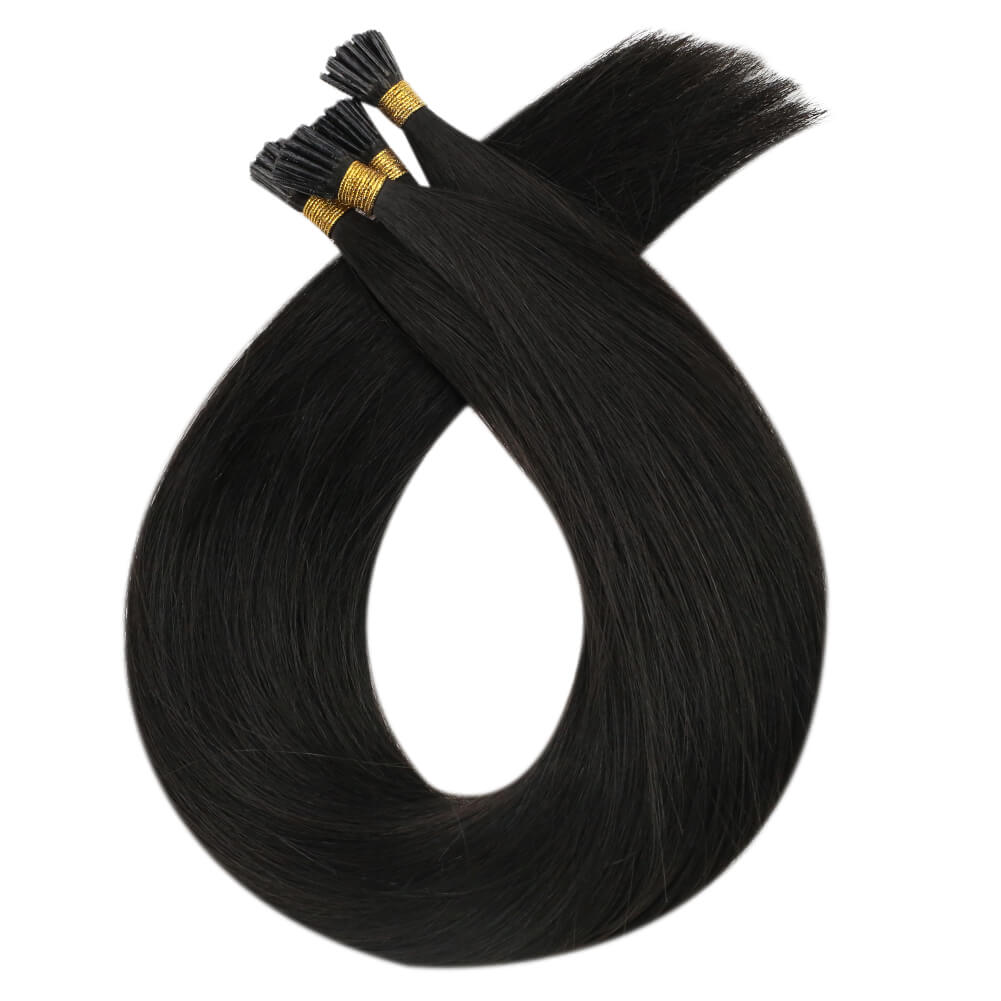 Virgin I Tip Human Hair Stick Tip Hair Extension Brazilian Jet Black(#1)