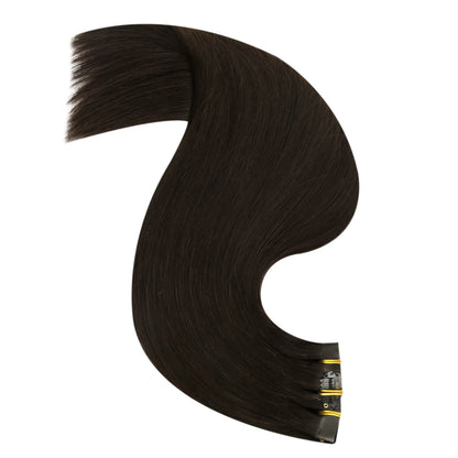 PU Seamless Clip In Hair Darkest Brown Straight Real Human Hair (#2)