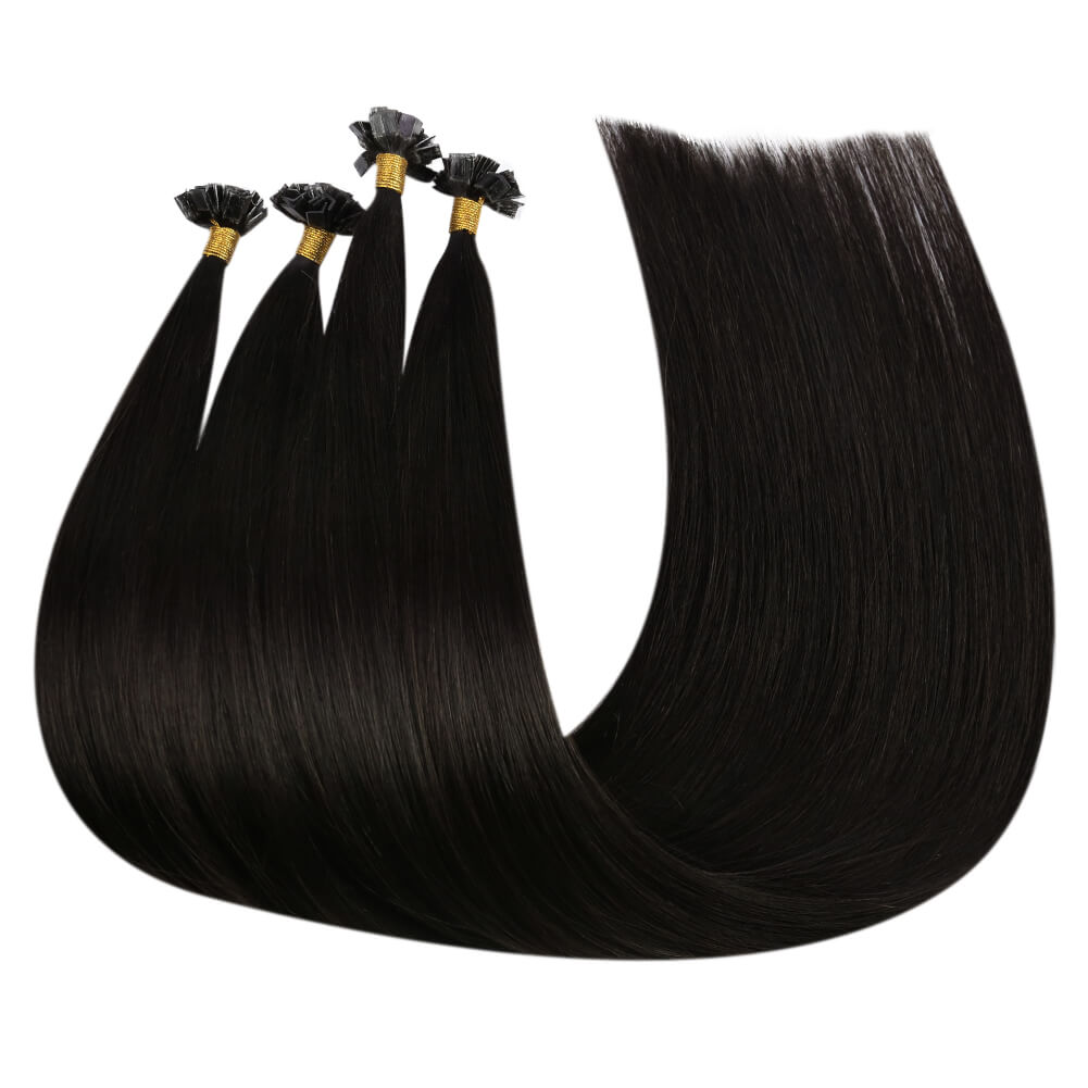 Virgin K Tip Keratin Hair Extensions Real Human Hair Natural Black #1b