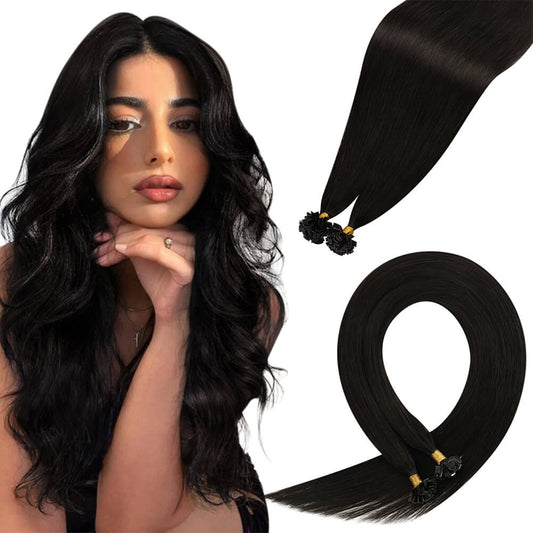 Virgin K Tip Keratin Hair Extensions Real Human Hair Natural Black #1b
