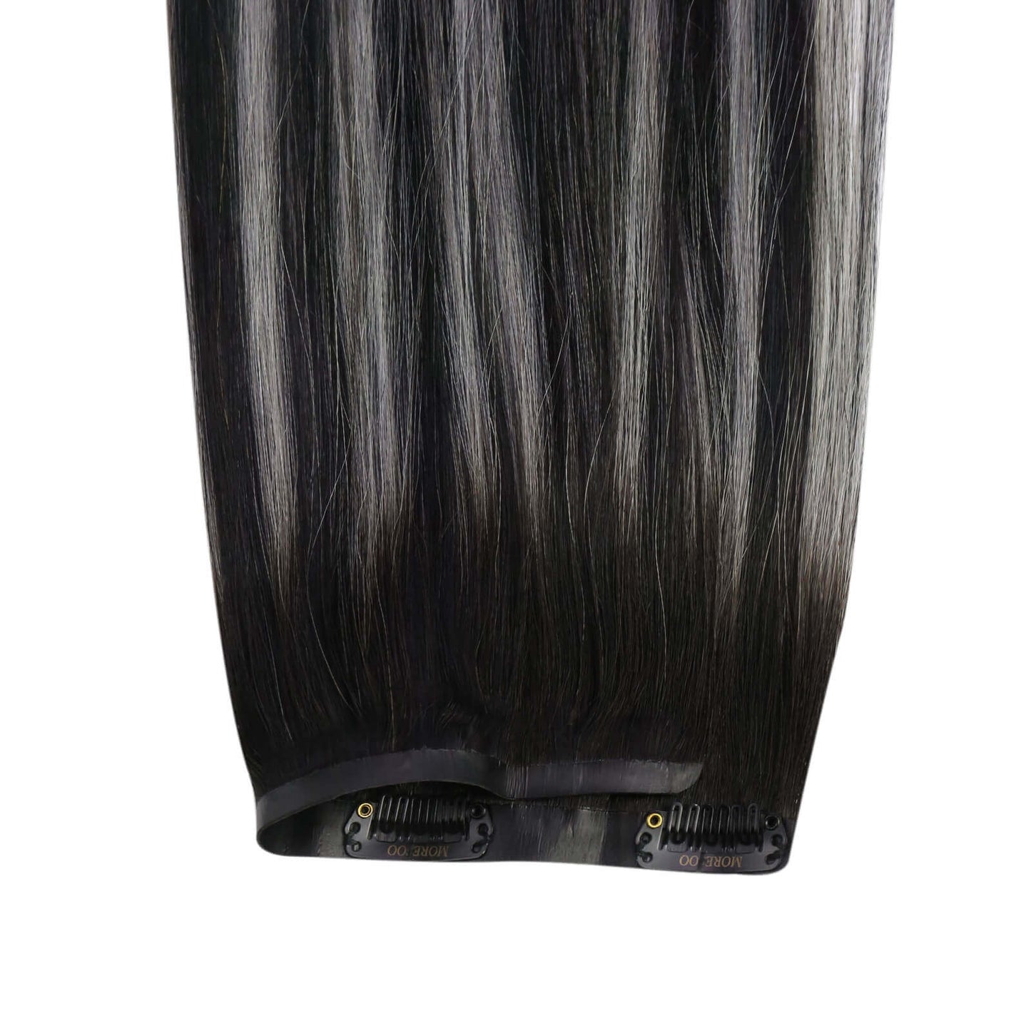 Remy Seamless PU Clip Ins Human Hair Extensions Balayage Color (#1B/Silver/1B)
