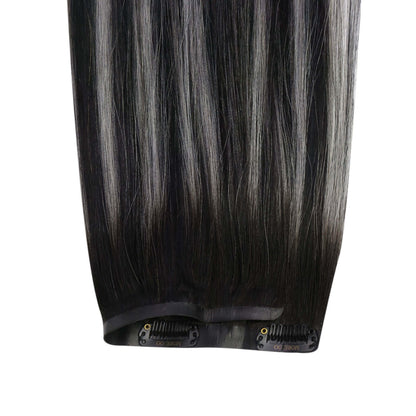 Remy Seamless PU Clip Ins Human Hair Extensions Balayage Color (#1B/Silver/1B)