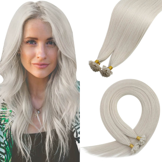 Virgin K Tip Hair Straight Human Hair Extensions White Blonde #1000