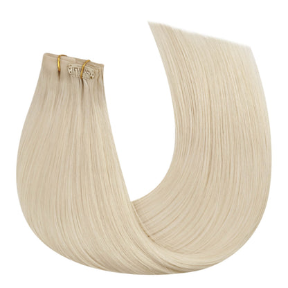 PU Clip In Hair Platinum Blonde Silky Straight Remy Human Hair Extension (#60)