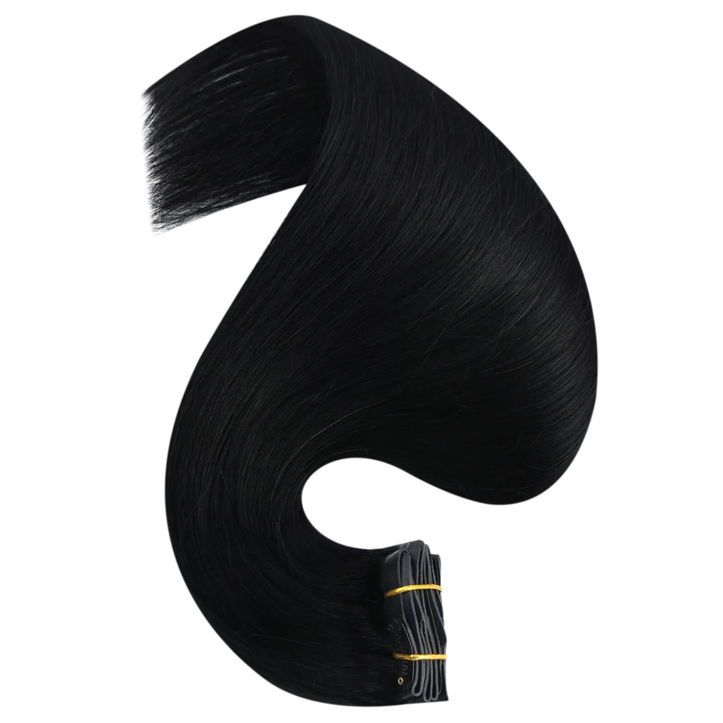 Remy PU Seamless Clip Ins Jet Black Silky Brazilian Human Hair Extensions (#1)