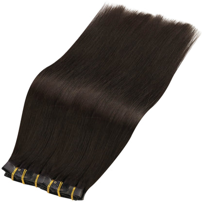 PU Seamless Clip In Hair Darkest Brown Straight Real Human Hair (#2)