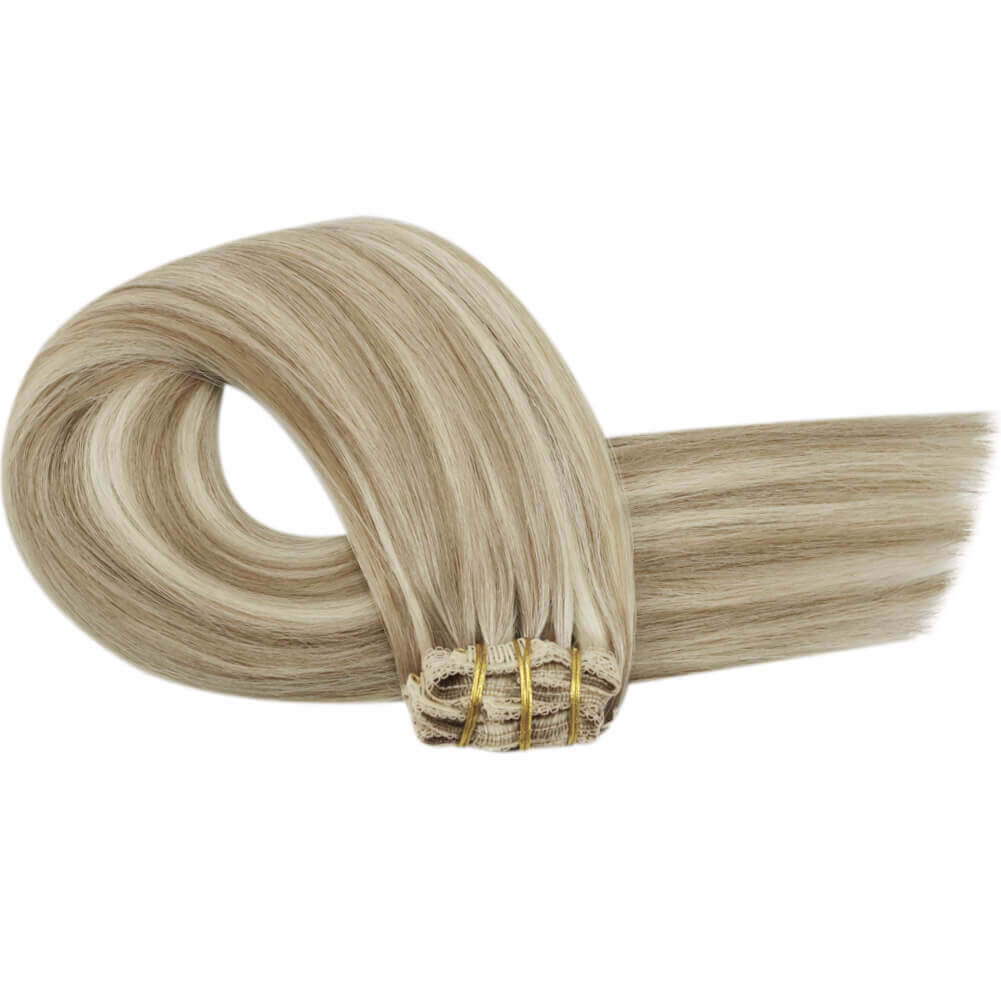 Clip in Extensions Real Human Straight Blonde Hair (#P9A/60)