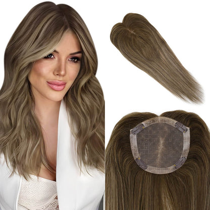 Mono Topper Remy Human Hair Brown Hair Pieces 5"*5" Base (#4/27/4)