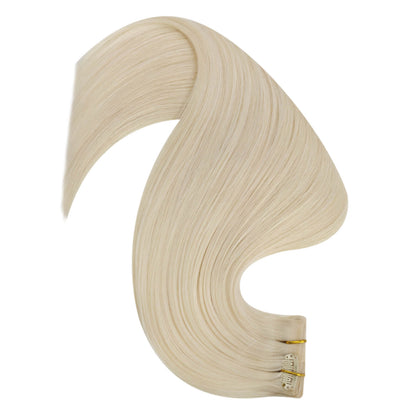 PU Clip In Hair Platinum Blonde Silky Straight Remy Human Hair Extension (#60)