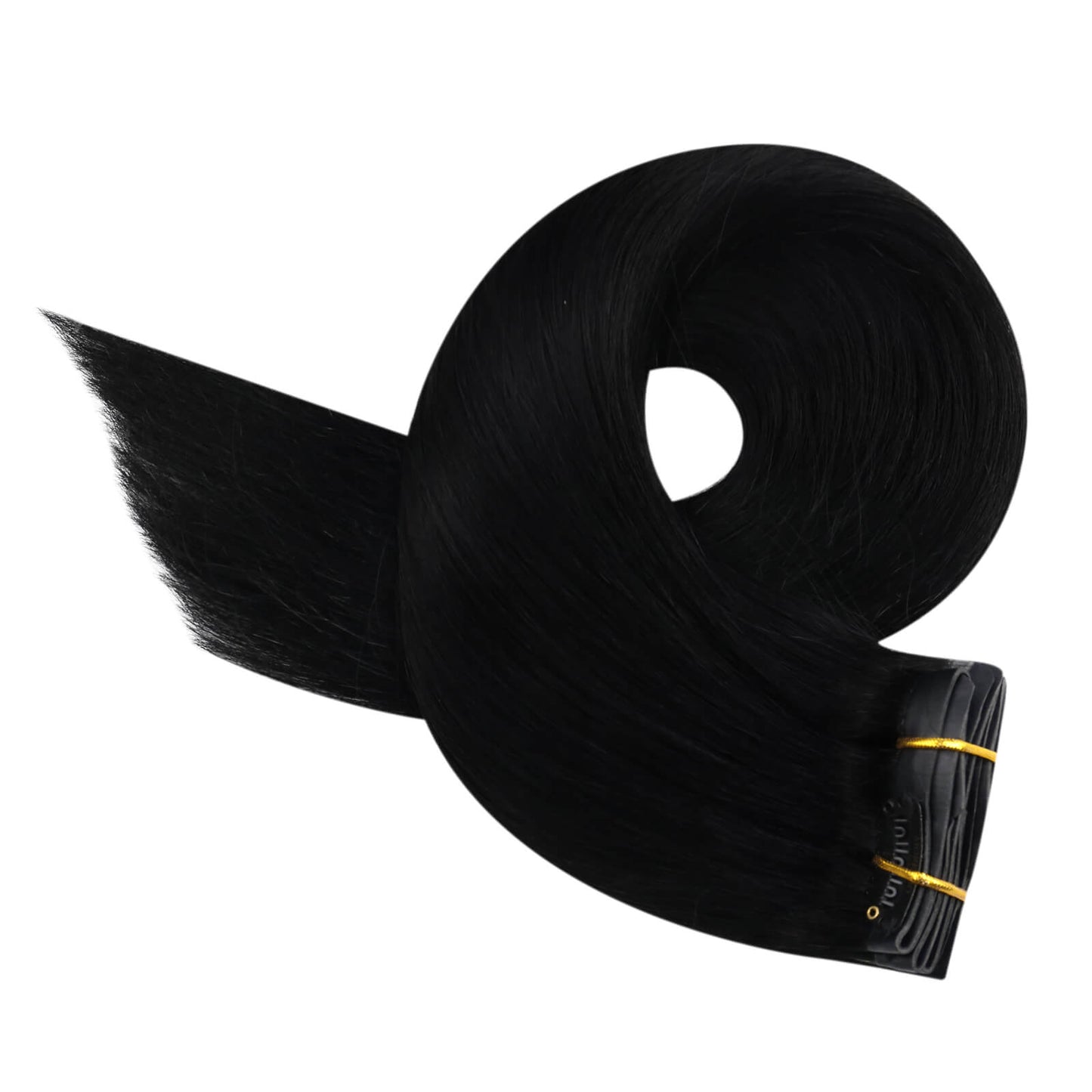 Remy PU Seamless Clip Ins Jet Black Silky Brazilian Human Hair Extensions (#1)