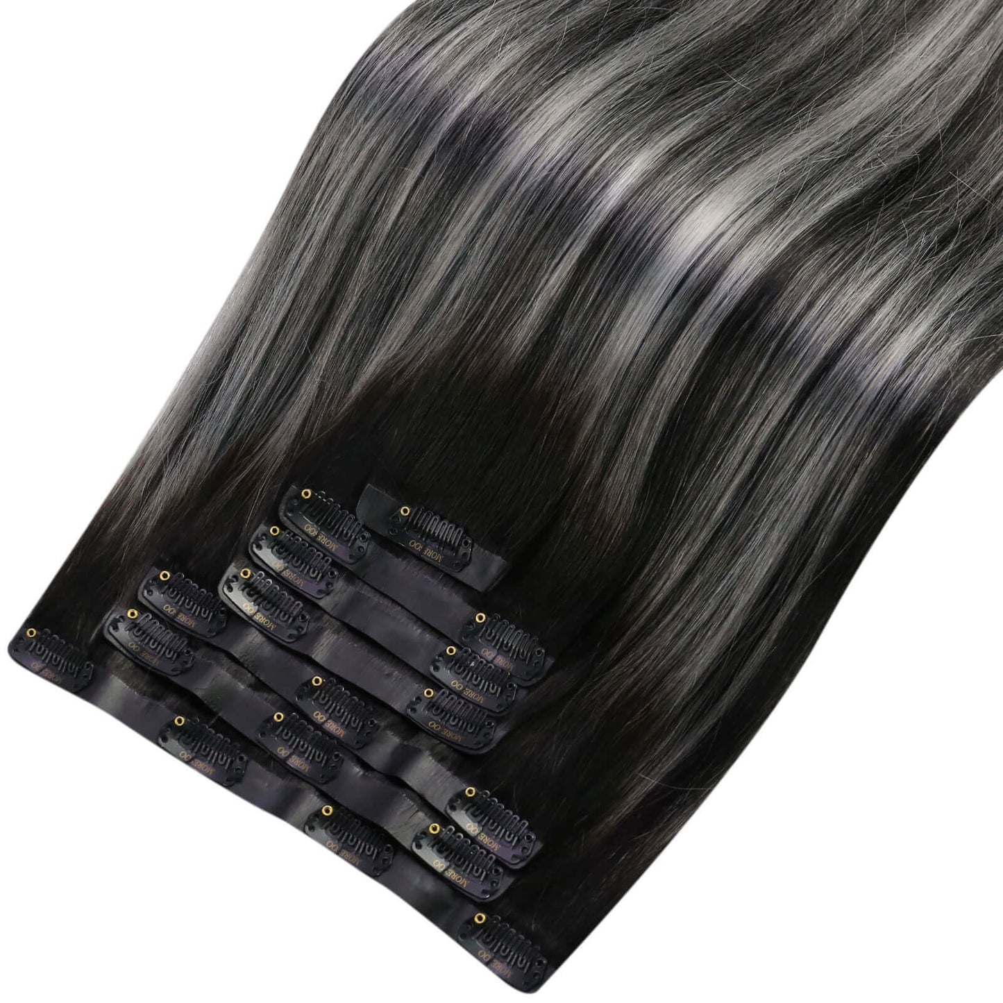 Remy Seamless PU Clip Ins Human Hair Extensions Balayage Color (#1B/Silver/1B)