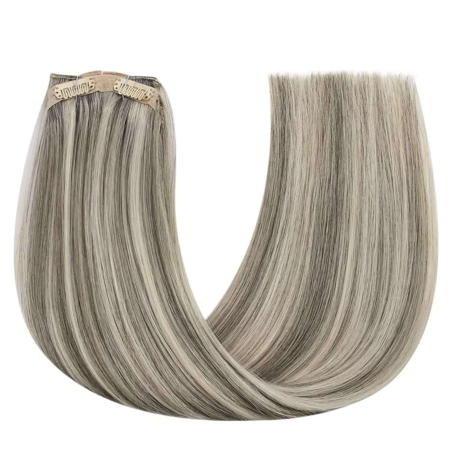 Straight Clip in 100% Virgin Human Hair Extensions Highlight Color #1CC/80/60