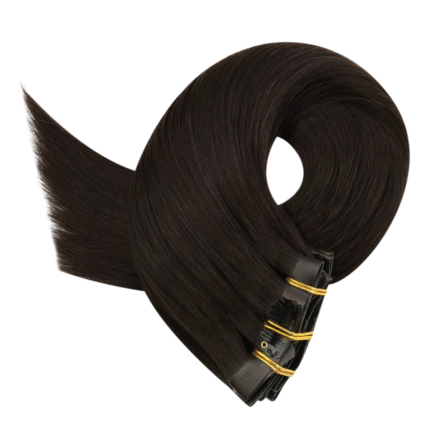 PU Seamless Clip In Hair Darkest Brown Straight Real Human Hair (#2)